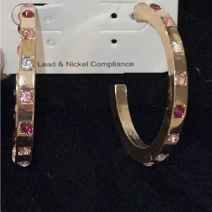 Gold tone hoops earrings with colorful rhinestones.NWT